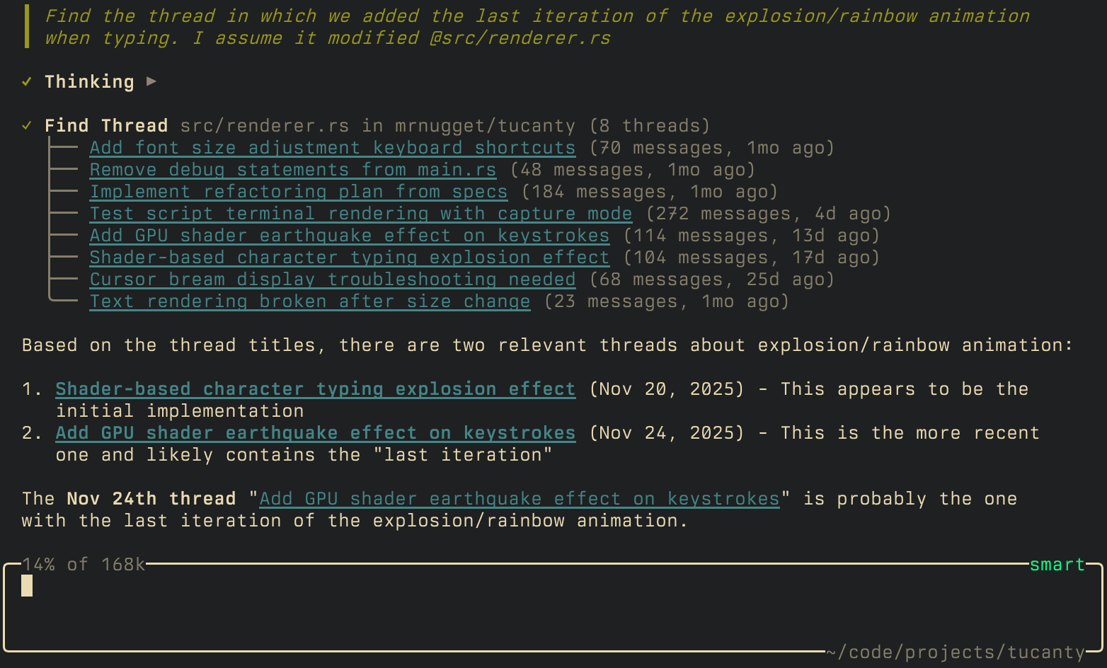 Find thread in action