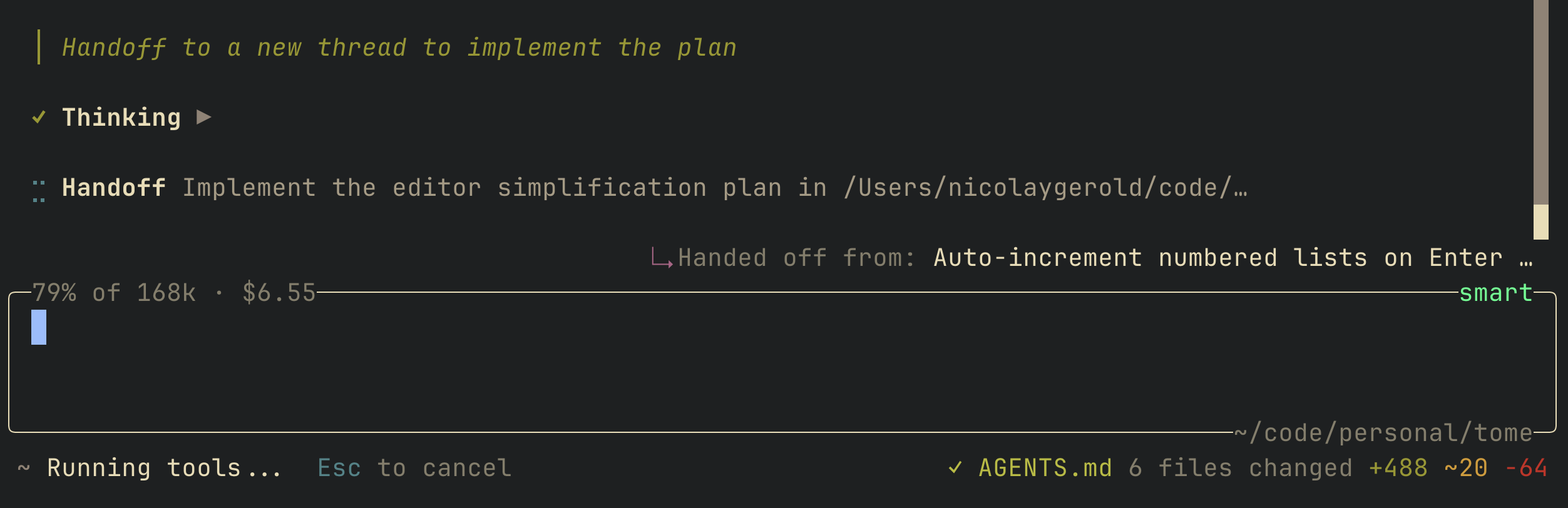 The agent starts a new thread