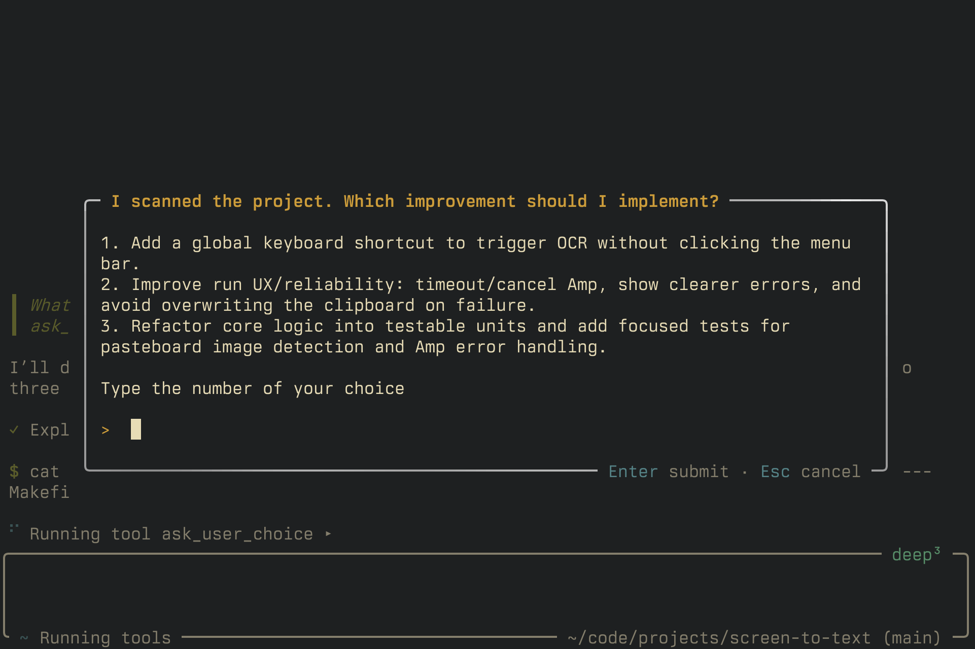 The ask_user_choice tool in action